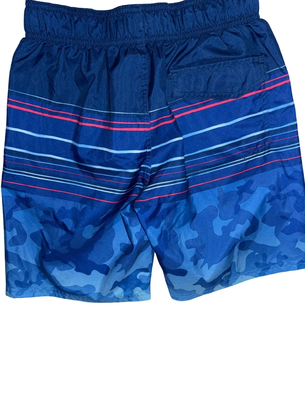 Kids Blue Camo Stripe Swim Trunks
